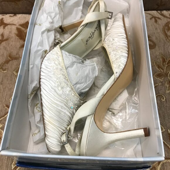 Dye-Able Ivory Satin Bling Beaded Slingback D'Orsay, Formal Pump Dress Wedding - Picture 16 of 16